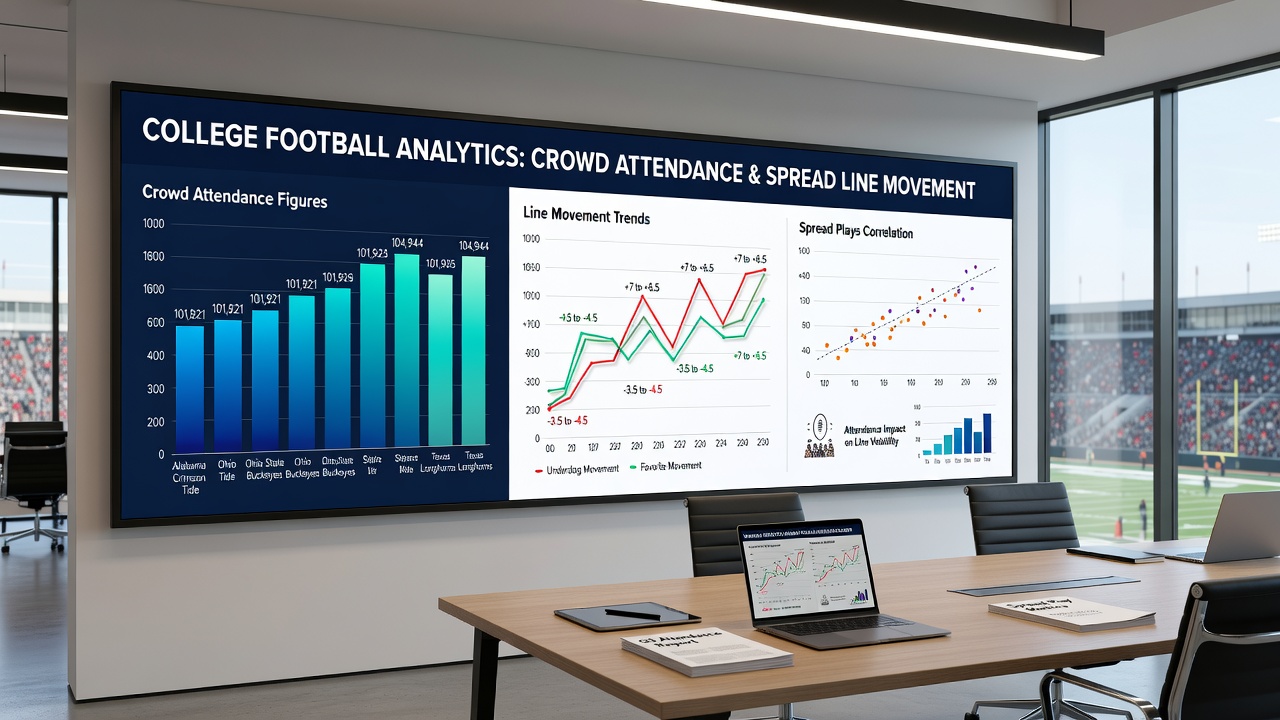 Betting line movement graph next to stadium attendance statistics for college football games