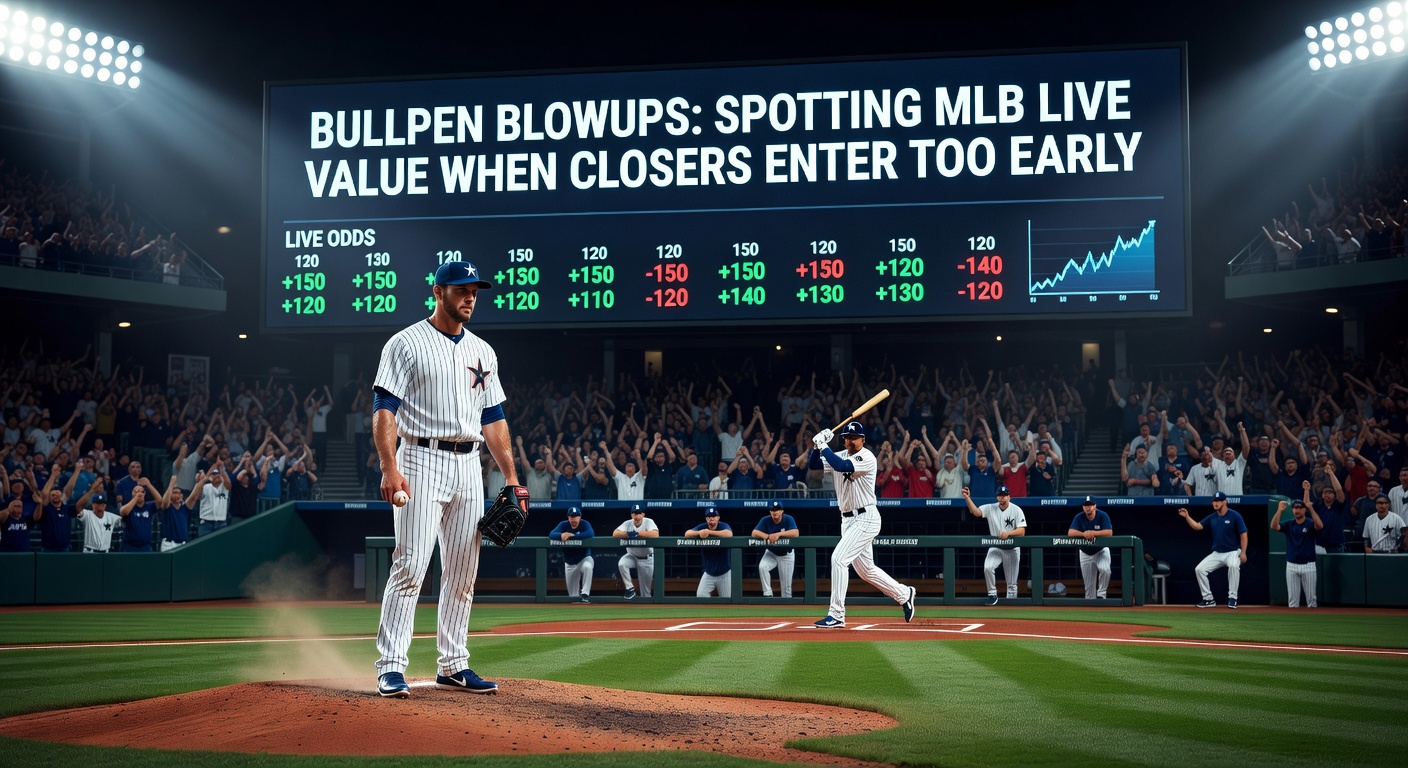 MLB closer pitching in a tense late-inning situation with runners on base, crowd reacting intensely