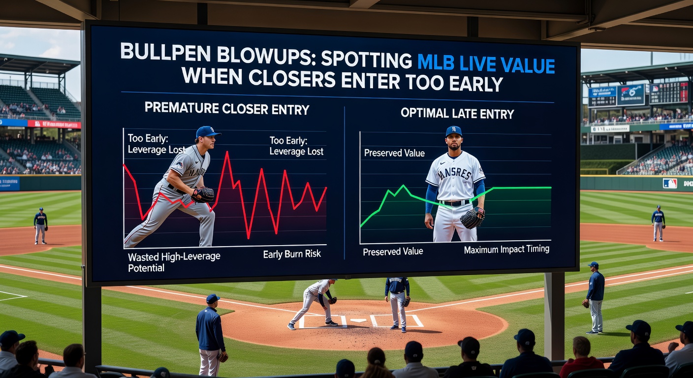 Dramatic MLB bullpen meltdown scene with manager arguing, runner crossing plate, scoreboard showing lead lost