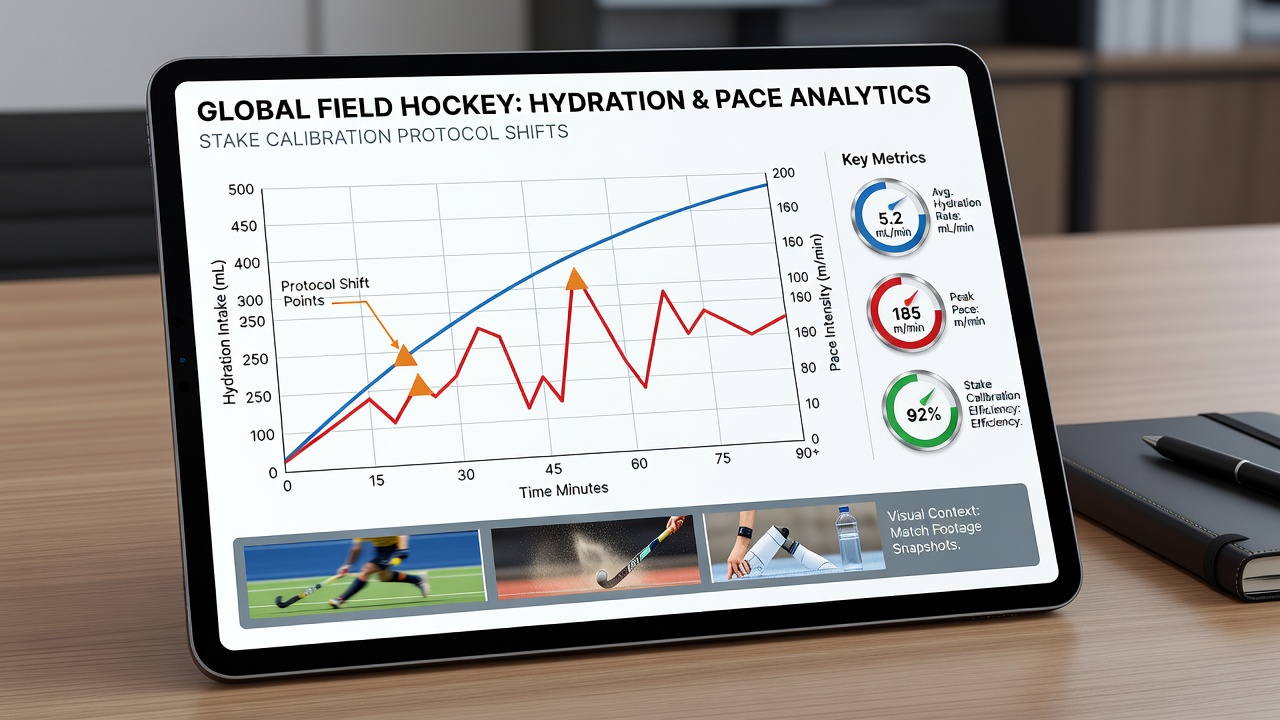 Analytics dashboard displaying field hockey pace and hydration data trends