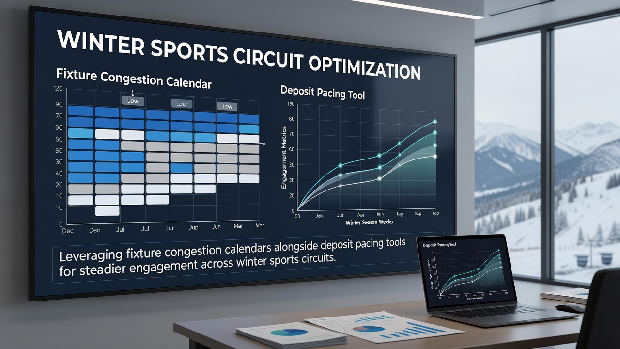 Winter sports athletes competing during a congested fixture period with overlaid calendar and pacing tool graphics
