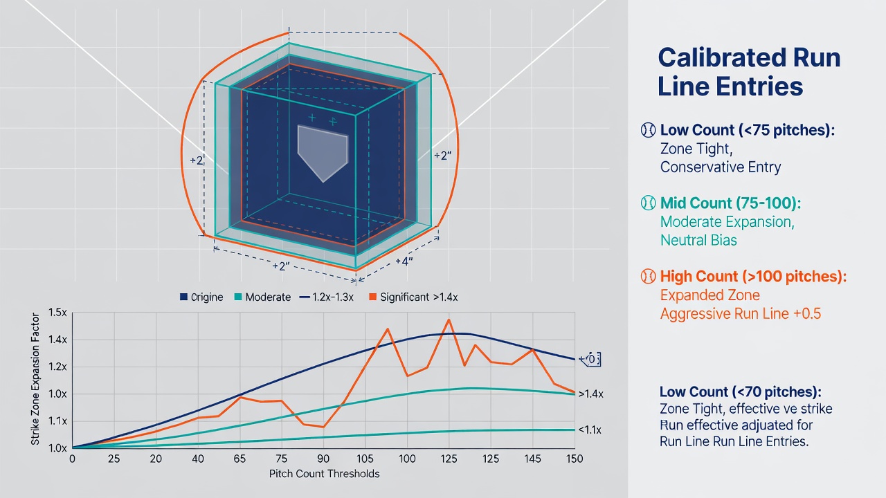 Data visualization dashboard showing strike zone heat maps and pitch count thresholds for minor league umpires