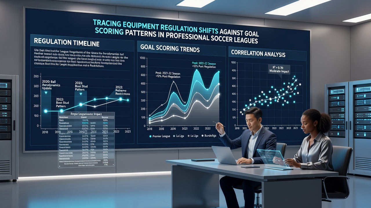 Data visualization of goal scoring trends correlated with equipment regulation changes in soccer leagues