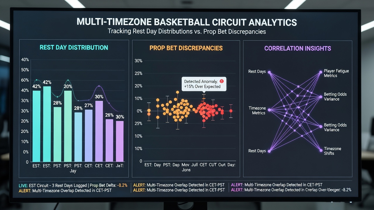 Data visualization showing rest day distributions correlated with prop bet discrepancies across international basketball leagues