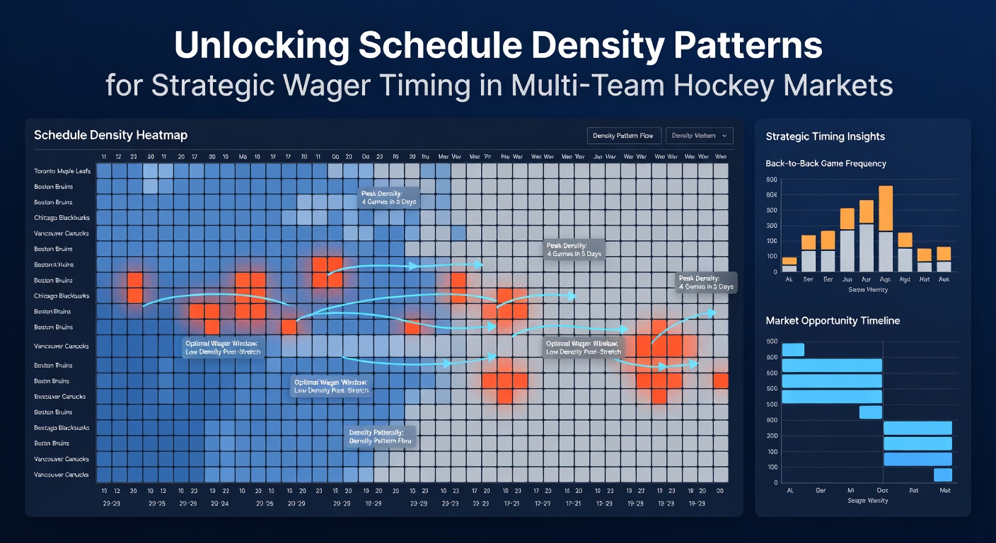 Hockey analysts reviewing multi-team parlay structures alongside schedule fatigue metrics on digital dashboards